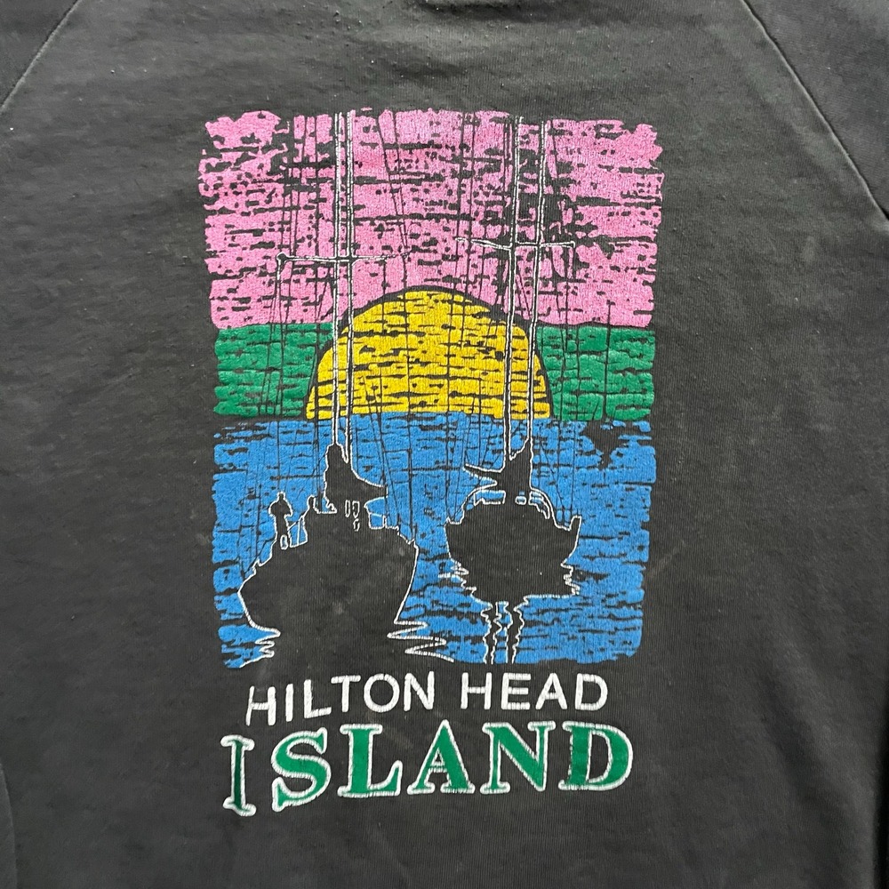 Vintage Hilton Head Island Graphic Sweatshirt Mens XL Black 80s - Picture 2 of 7
